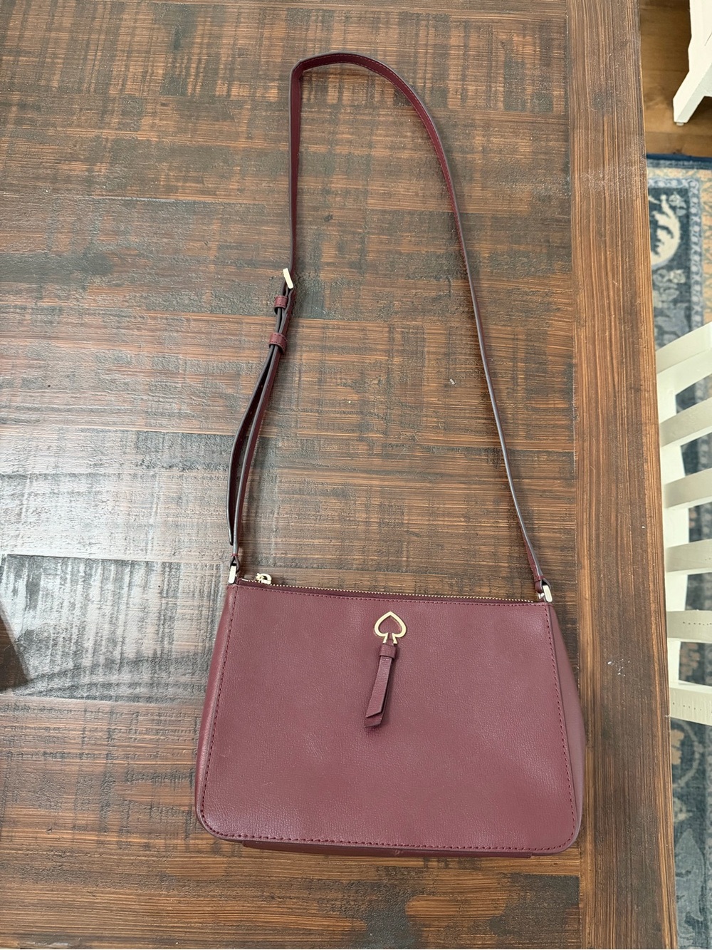 kate spade Wine Leather Crossbody with Gold Spade Detail